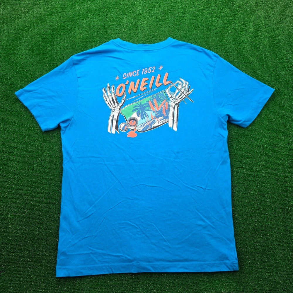 O'Neill Tshirt Mens Large Blue Standard Fit Skeleton Paint Beach Graphic Tee